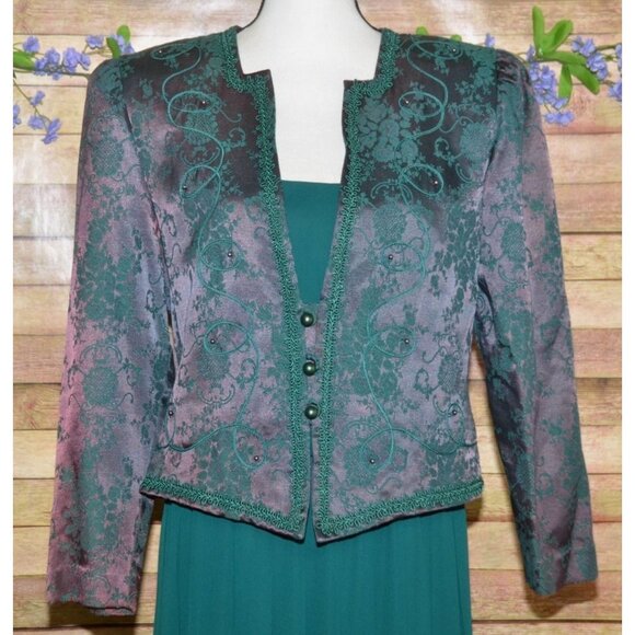 Vintage Nah Nah Collection Green Jacket & Maxi Dress Size M Jacquard Embroidered - Picture 2 of 14
